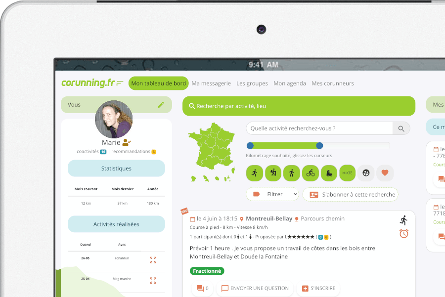 tableau de bord de l'application